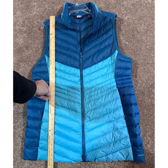 Lands End Womens Puffer Vest Blue Light Blue Colorblock Quilted Zip Up XL - Picture 5 of 8